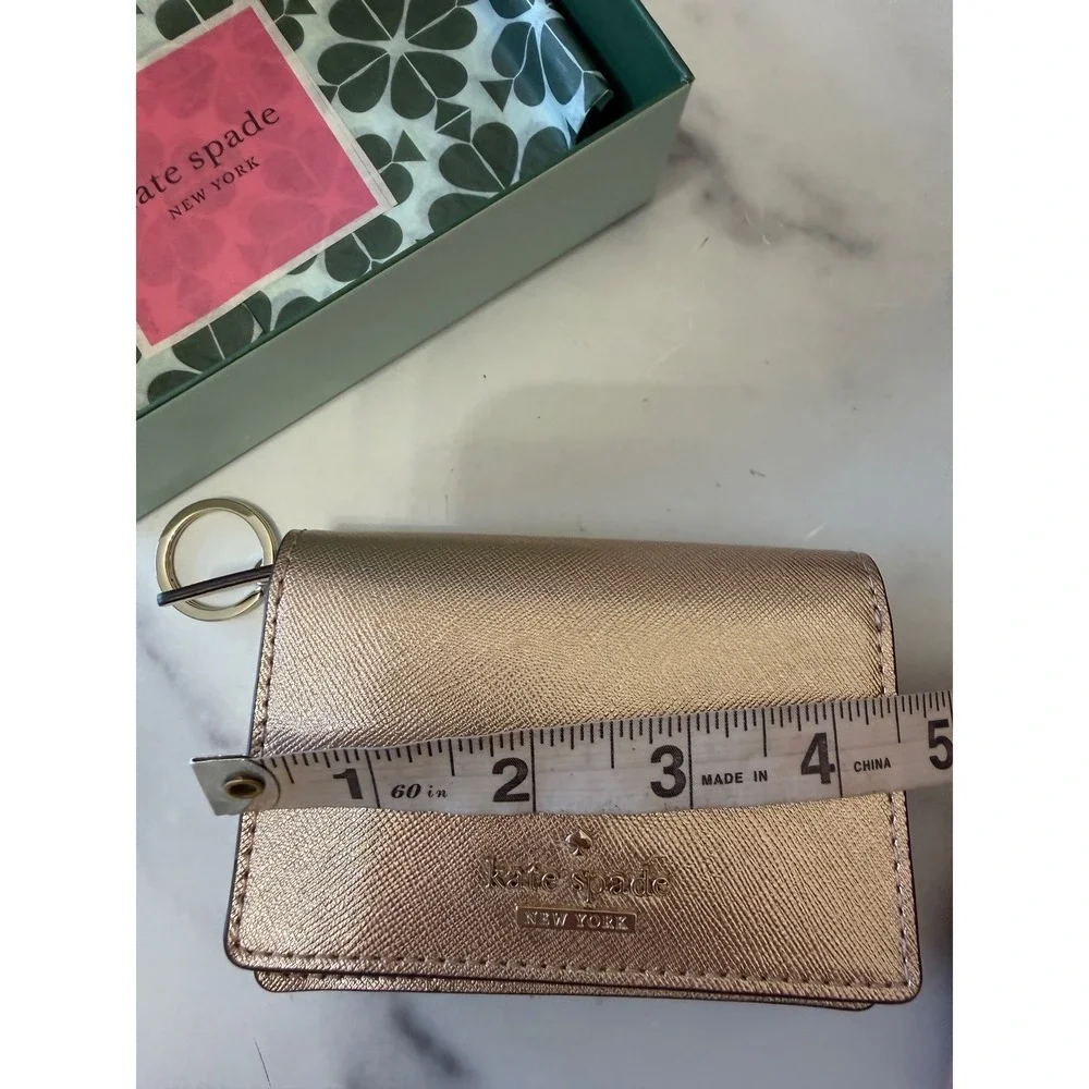 New Kate Spade Staci Metallic Rose Gold Leather Bi Fold Wallet Card Coin Purse